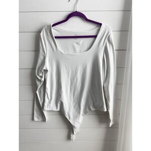 Nuuds‎ Women's White Long Sleeve Scoop Neck Thong Style Bodysuit Sz XXL  0211